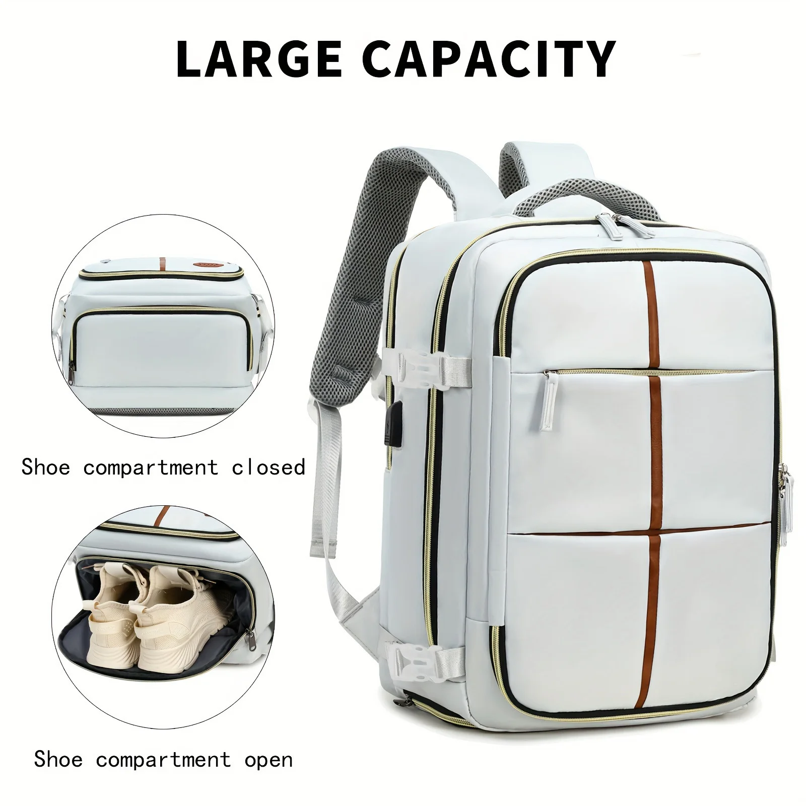 Multifunctional Travel Backpack, Airline-approved Laptop Schoolbag, Outdoor Sports Daypack With Shoes Compartment