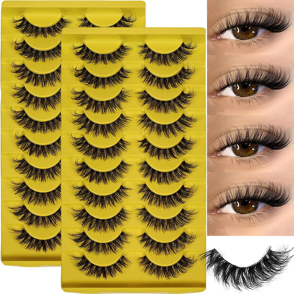 20 Paare/2 Pack Natürliche Flauschige Falsche Wimpern Wispy Lashes 3D Volumen Streifen Wimpern D Curl Gefälschte Wimpern mit klarem Band Wimpern