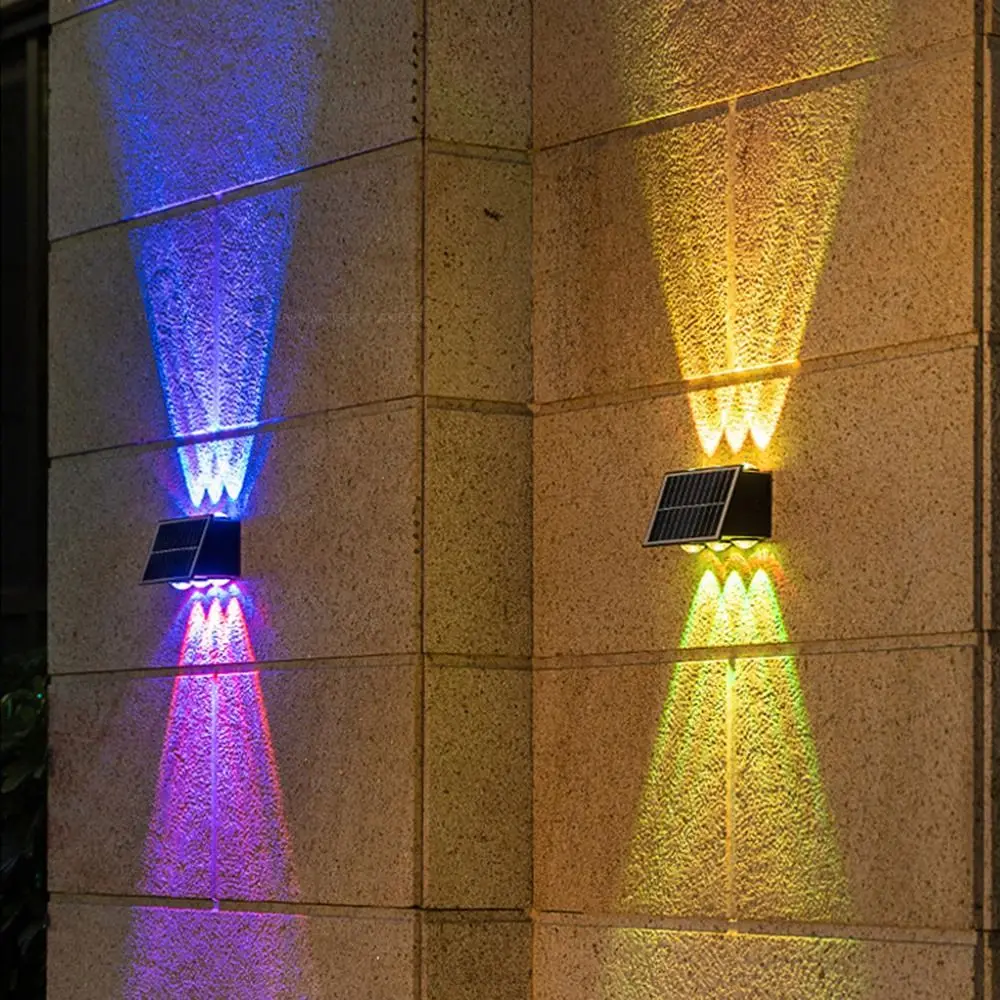 IP65 Waterproof Solar Wall Lamp Warm/White/RGB Lights Up and Down 4/6/8 LED Solar Light Wall-mounted Energy Saving