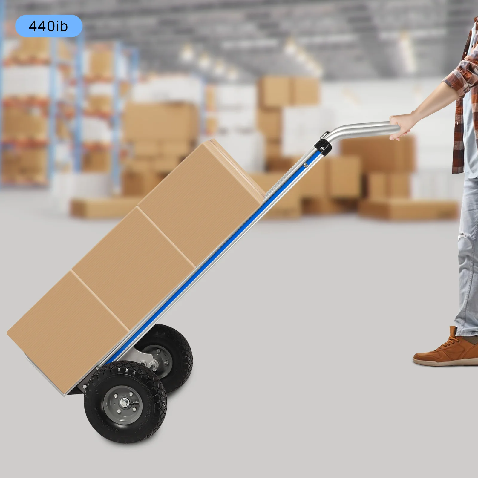 Heavy Duty Dolly with 2 Wheels Silver Hand Truck Dolly Industrial Strength 440 lbs Weight Capacity for Moving Express Delivery