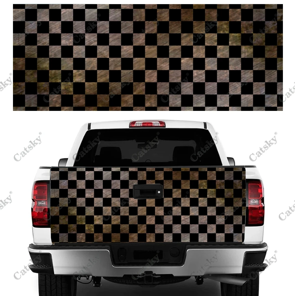 Checkerboard Pattern Car Accessories Tail Trunk Protect Vinly Wrap Sticker Decal Auto Hood Engine Cover for SUV Pickup Truck