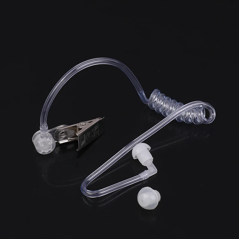 Two Way Radio Headset Acoustic Tube Single Air Conduit Replacement Transparent Coil Air Tube Earplug With Metal Clip