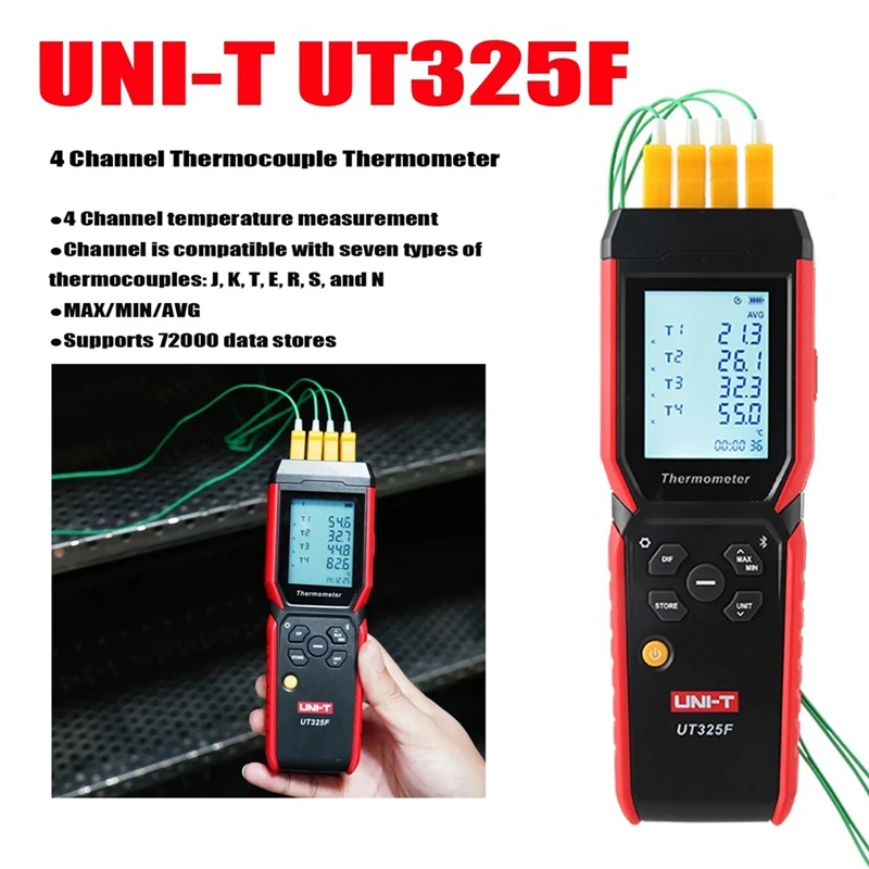 UNI-T UT325F Four-Channel Thermocouple Thermometer Multi-Function Contact Thermometer Digital High-Precision Thermometer Durable