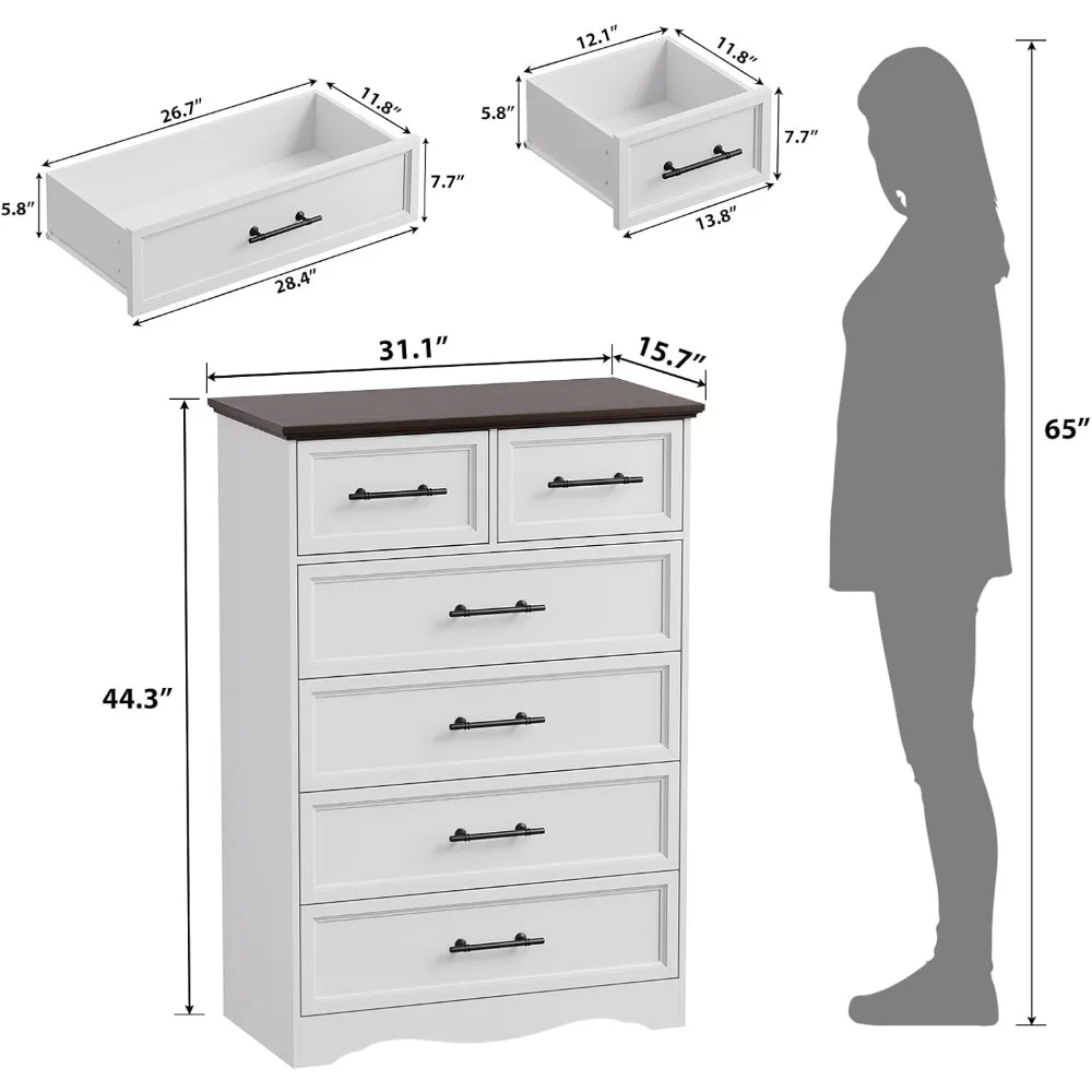 Comò da fattoria, cassettiera in legno, armadietto per camera da letto con maniglie in metallo spazzolato, organizer per armadio per camera da letto