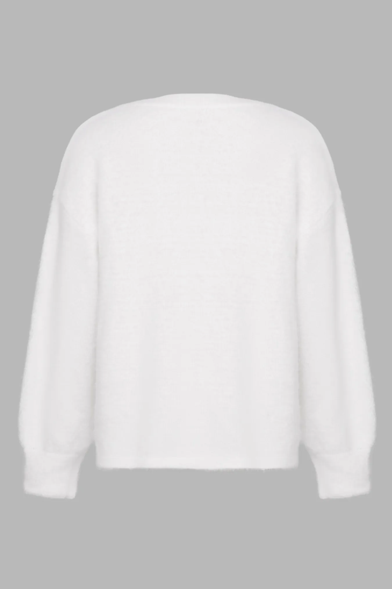 여성용 화이트 오버사이즈 브이넥 스웨터 긴 소매 캐주얼 풀오버 퍼지 니트 탑 진주 장식