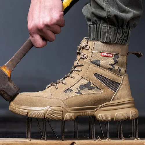 Imagen 2 del producto Botas de trabajo para hombre al aire libre, zapatos de seguridad, botas de seguridad antipinchazos, zapatos de trabajo con punta de acero, botas de combate indestructibles para el desierto, protección