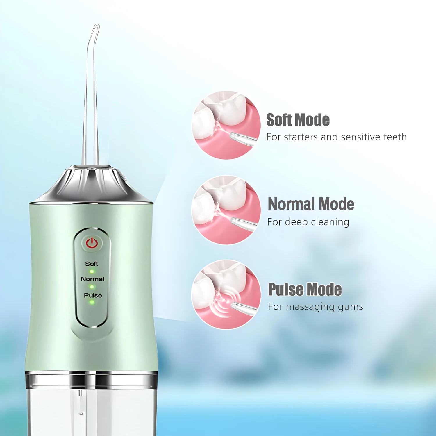1 PCS White/Green/ Portable Water Floss USB Rechargeable Oral Irrigator Electric Tooth Cleaning Device 3 Modes Irrigator ﻿