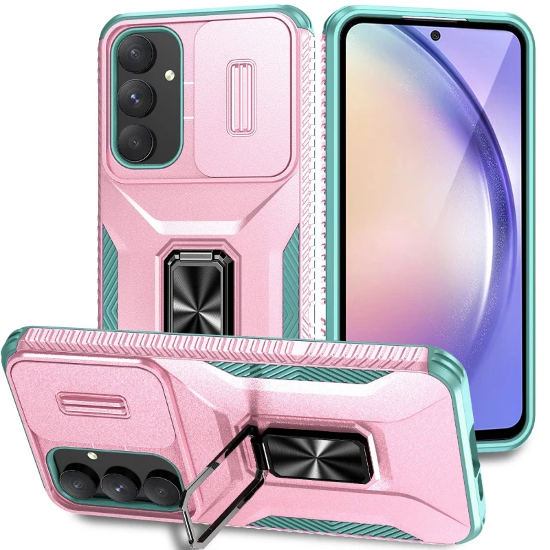 Luxury Ring Stand Sliding Window Anti-Drop Armor Phone Case，Applicable to Samsungfor Galaxy S26/S25FE/S24/S23 Ultra，andfor Galax