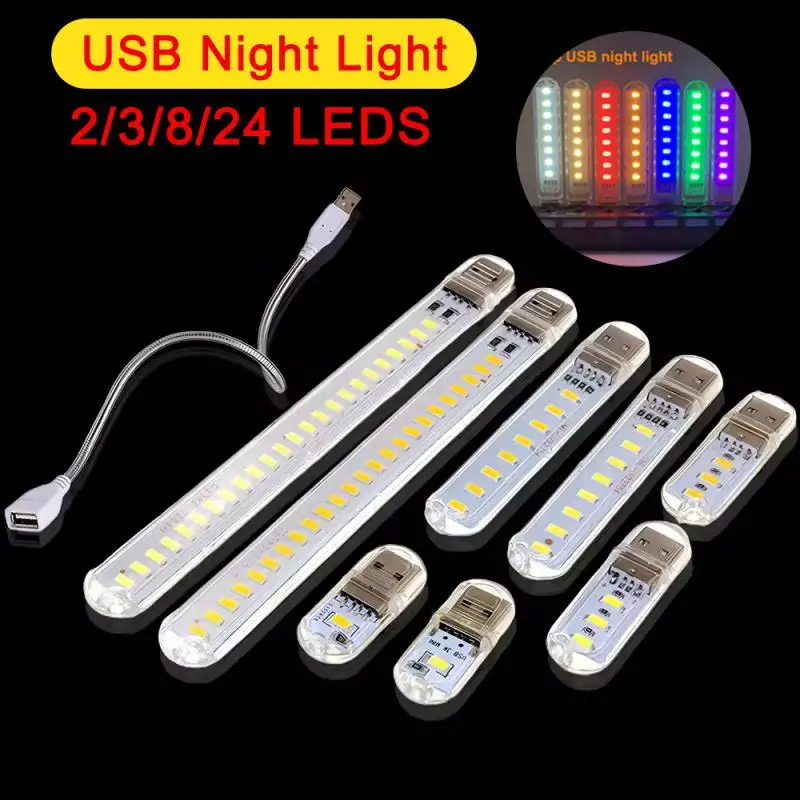 1/3/5Pcs Portable Mini 2-24 LEDs 5V USB DC Warm White Lamp Book Reading FLashlight Night Light Lighting For Lighting Computer