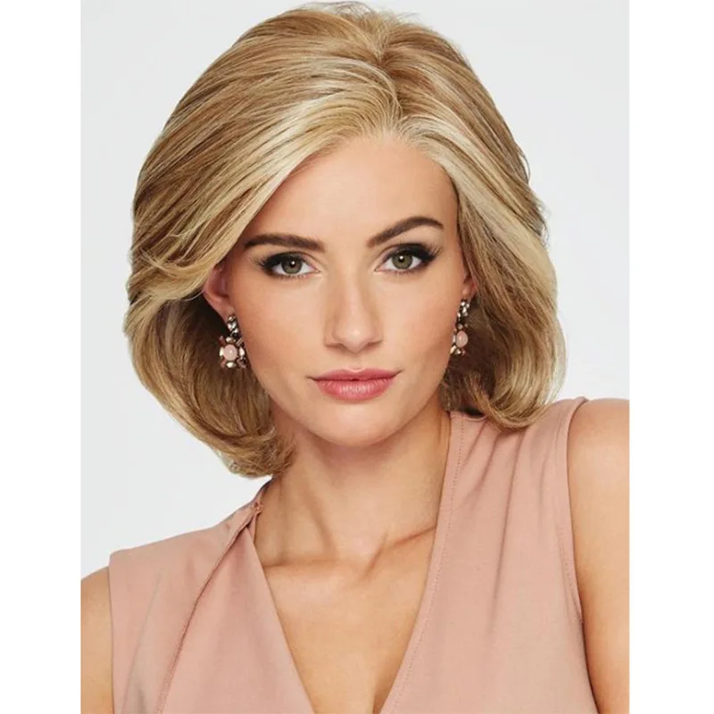 

European and American fashion wig women, partial eight-character bangs, inner buckle high temperature silk chemical fiber wig he