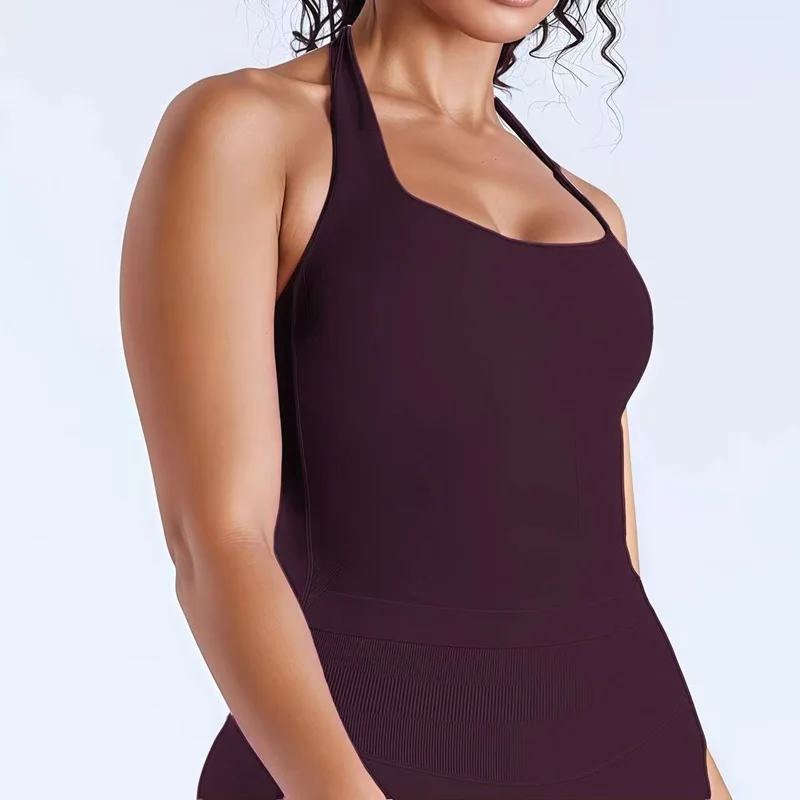 Sports Halter Top Solid Color Sexy Woman Seamless Backless Yoga Top Padded Fitness Bra Running Workout Vest Gym Sports Tank Top