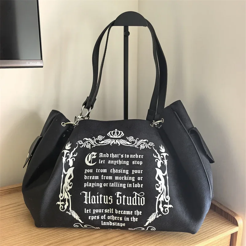 Large Capacity Soft and Comfortable Tote Bag for Women Y2K Vintage Gothic Letter Printing Pattern Ladies Chain Shoulder Bag 2026