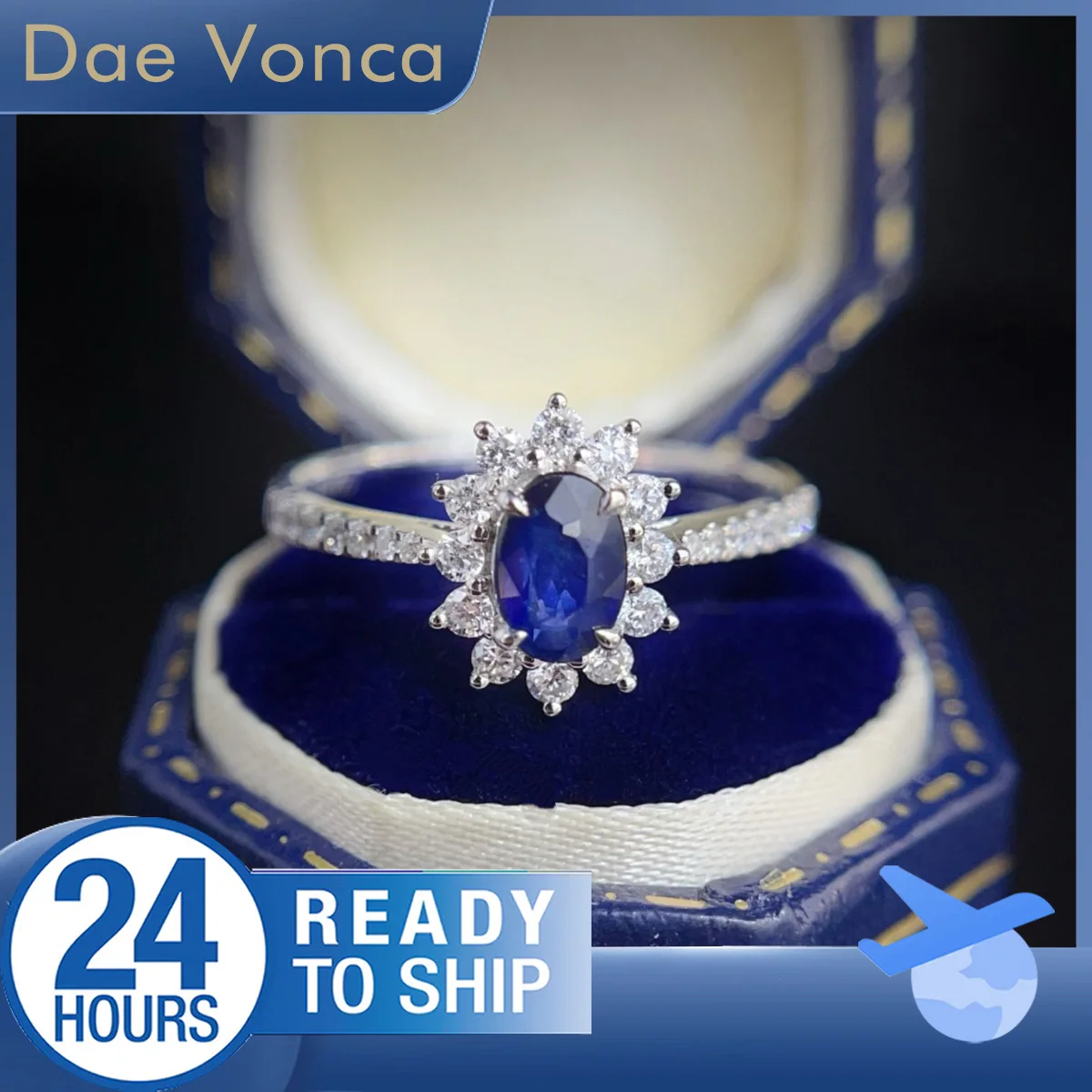 

Sunflower Shaped Center Stone Oval Cut Lab Grown Sapphire Ring 18K White Gold Center 0.61ct Lab Sapphire Ring For Women