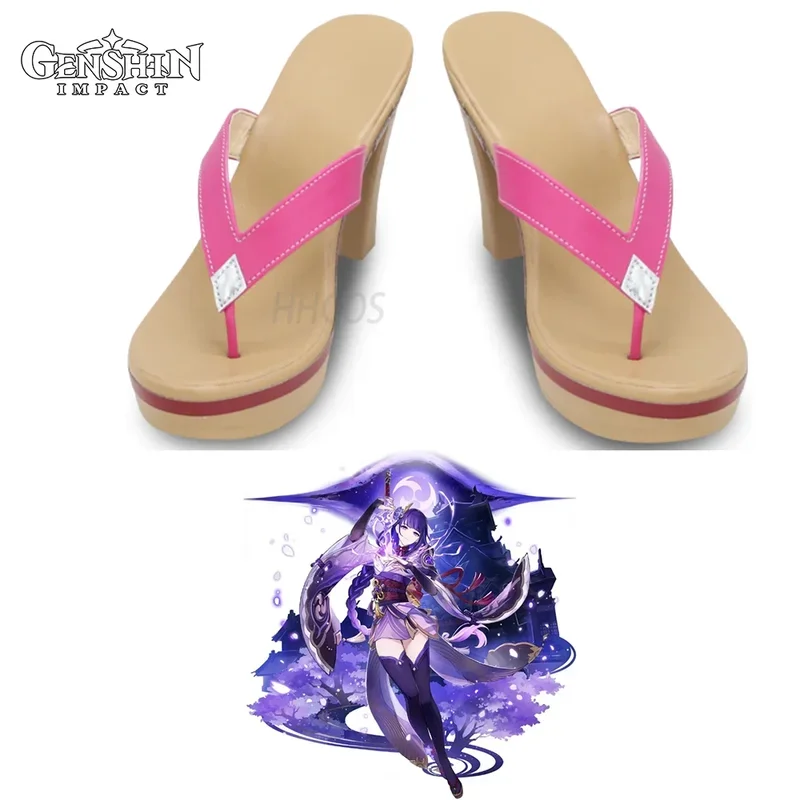 Anime Hot Game Genshin Impact Raiden Shogun Shoes Baal Custom 33-48 Size Unisex Cosplay Shoes Sandals Slippers Thick Heel