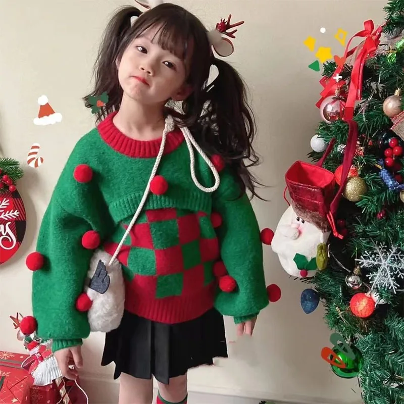 

Autumn Winter Girls Knitwear Clothes Christmas Knitted Sweater Children's Clothes Fashion