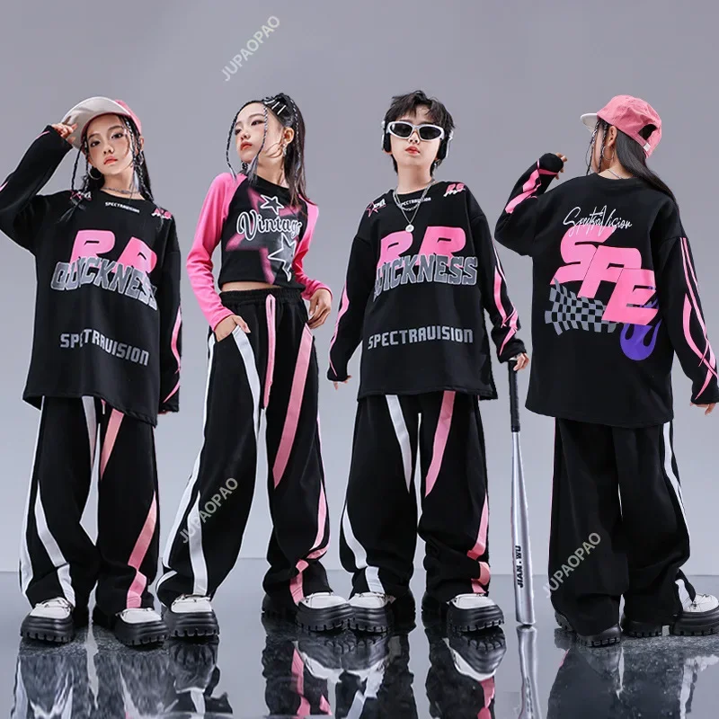 2024 Jazz Modern Dance Costumes For Girls Loose Shirts Cargo Pants Suit Boys Hip Hop Street Dance Wear Stage Clothes