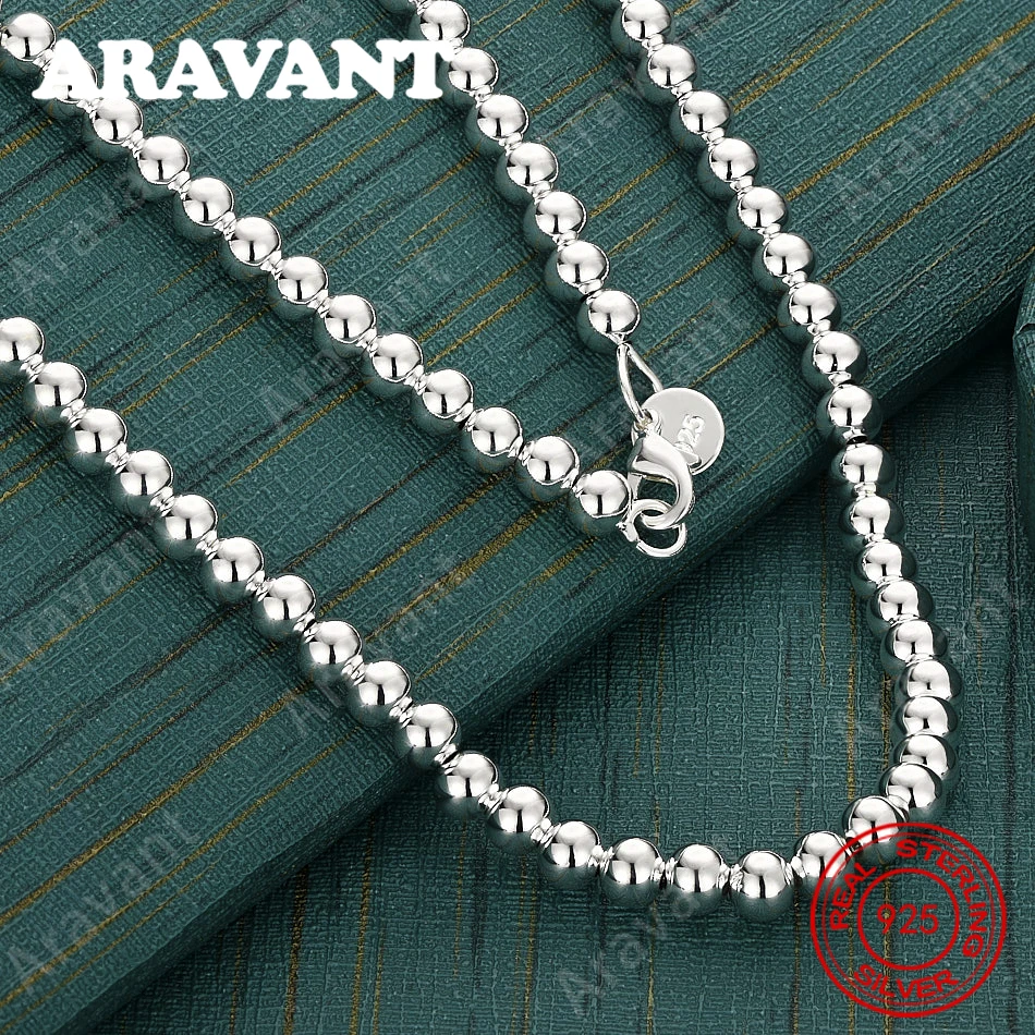 

925 Sterling Silver 6mm Smooth Round Hollow Bead Necklace For Women - Vintage Style, Personalized Accessory, Gift, Jewelry