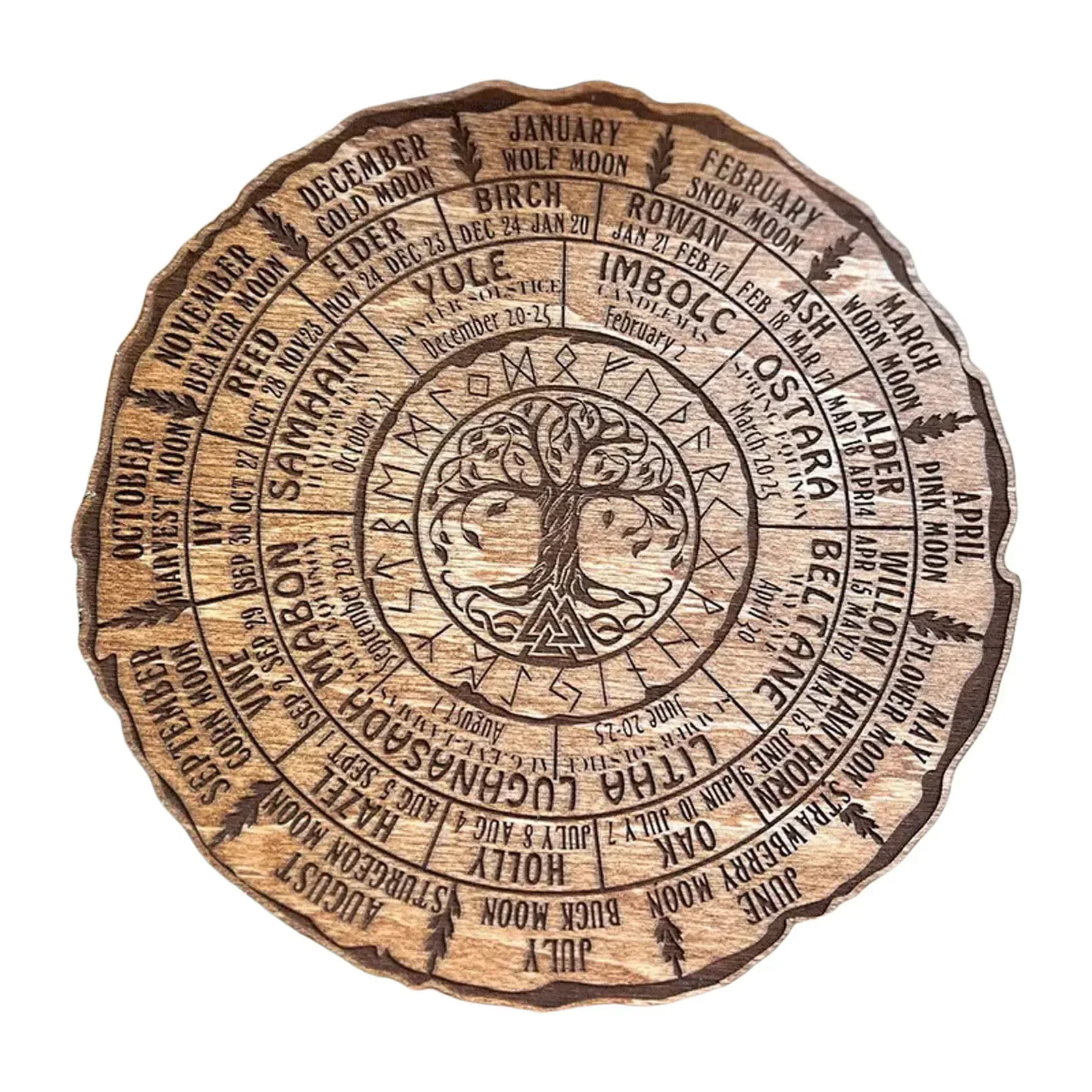 Baumkalender, Rad des Jahres, Holzschild, Lebensbaum-Kalender, Hexerei, Hexenplaner, Hexenaltar, Wandkalender, Essen – Detail 2
