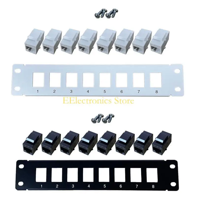 B03C Patch Panel 8 Port Cat5e dengan Inline Keystone 10G Pass-Throu Coupler Patch Panel
