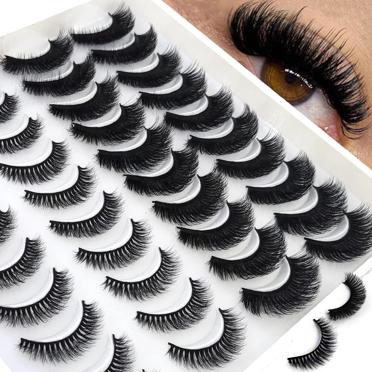 HBZGTLAD 20 Paar weiche und flauschige, natürlich aussehende 3D-Kunstnerzwimpern, unordentliche Wimpern, verlängerte und vergrößerte falsche Wimpern
