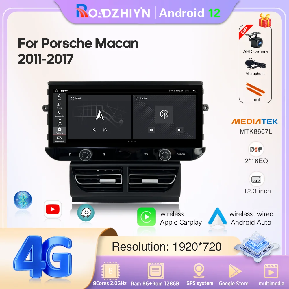 

12.3 inch Android12 Car Multimedia Video Player For Porsche Macan 2011-2017 GPS Navigation Radio 8Core Carplay 4G 360Camera