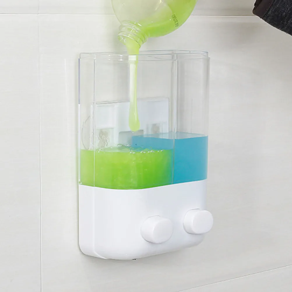 Double Chamber Empty Plastic Wall-Mounted Suction Push Liquid Soap Container Refillable Shampoo Shower Gel Dispenser for Home