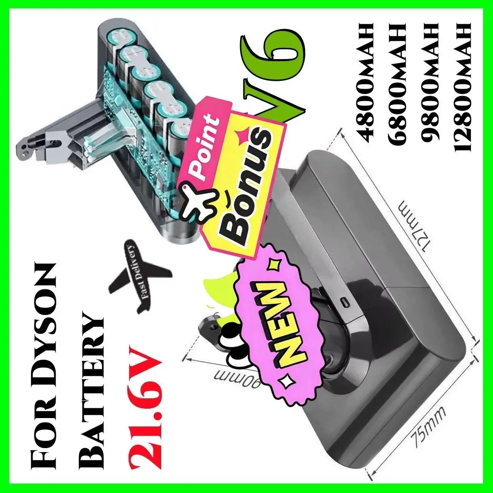 🚧21.6V12800Ah ForDyson Battery Replacement DC62 DC59 DC58 SV03 SV04 SV09 V6 Animal Motorhead V6 Slim V6 Absolute Vacuum Batter?