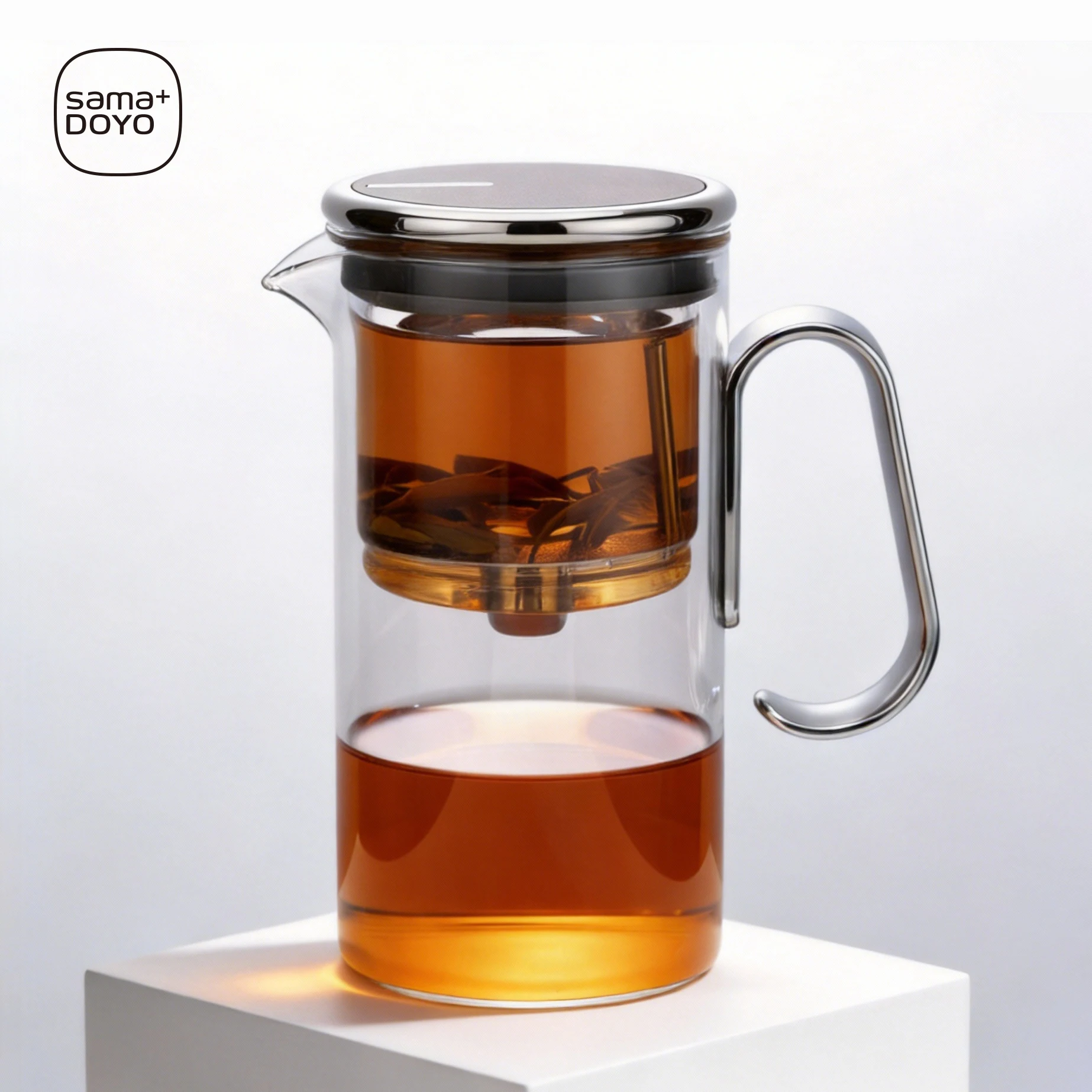 SAMADOYO Heat-Resistant Glass Teapot 580ml with Tea Strainer, Tea-Water Separation Pot