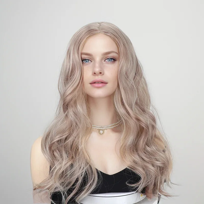 

European and American women's medium fashion long curly hair chemical fiber wig cover