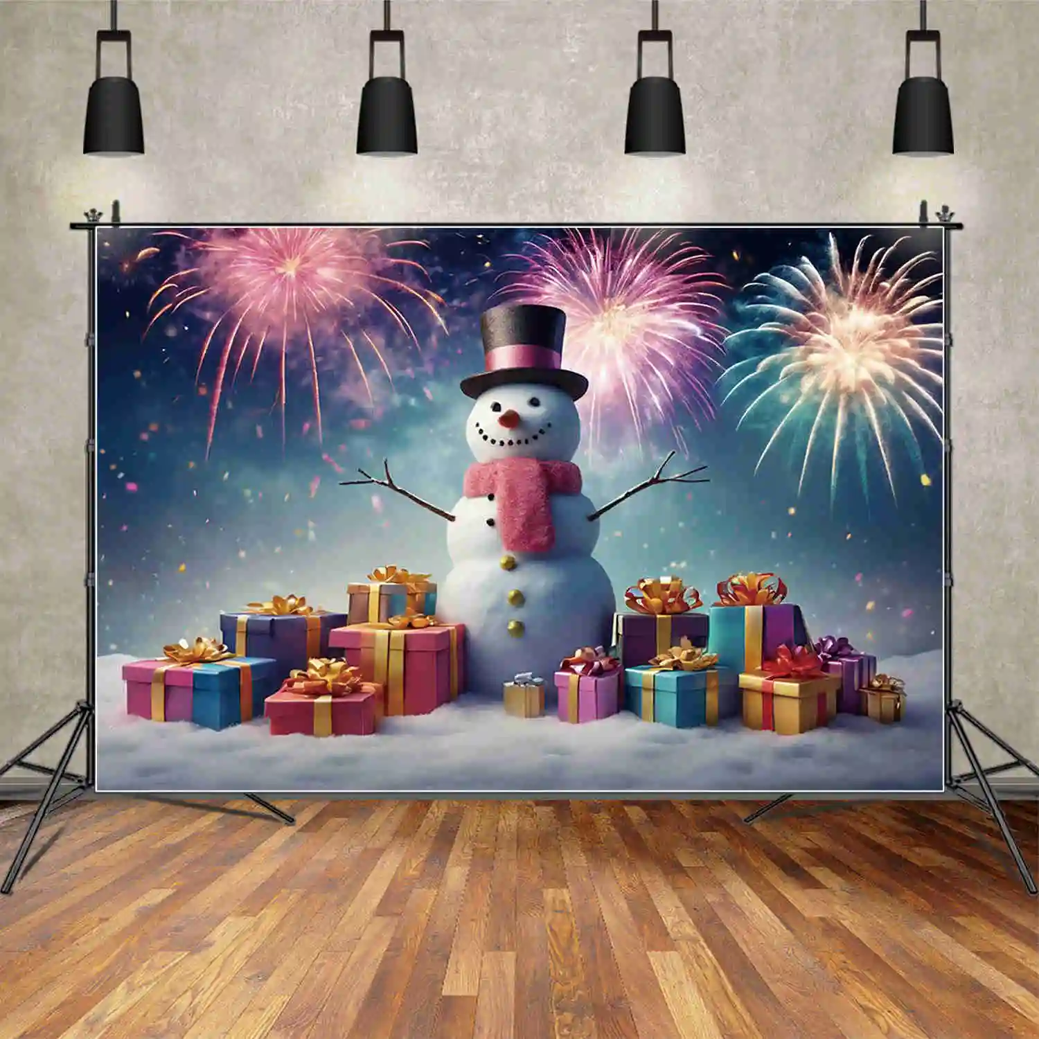 MOON.QG New Year Fireworks Background Photography Snowman Christmas Xmas Tree Photozone Backdrop Children Studio Photocall Props