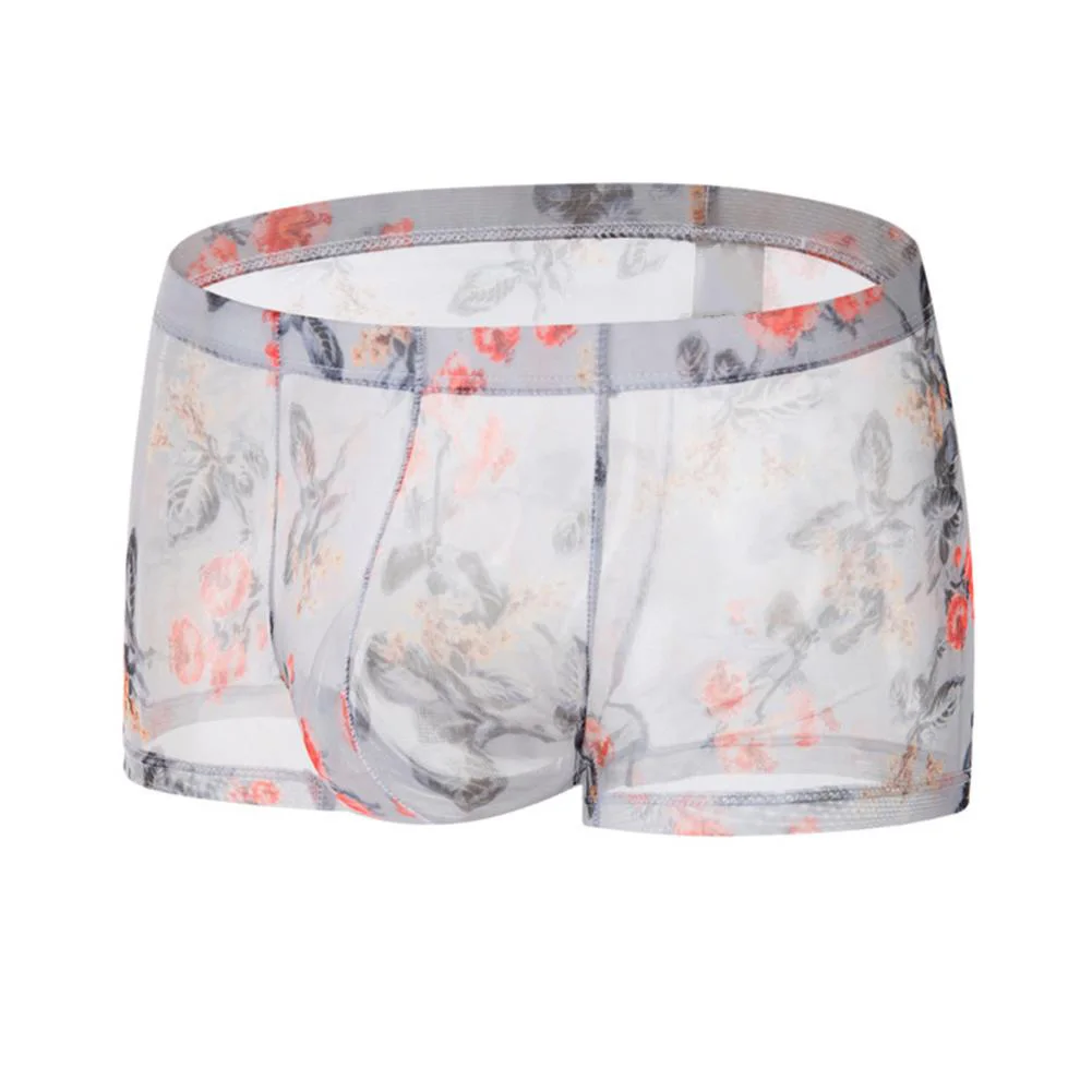 

Mens Boxers Shorts Transparent Underwear Boxer Briefs Mesh Print Panties U-Pouch Quick Dry Fabric Stylish Daily Intimate Wear
