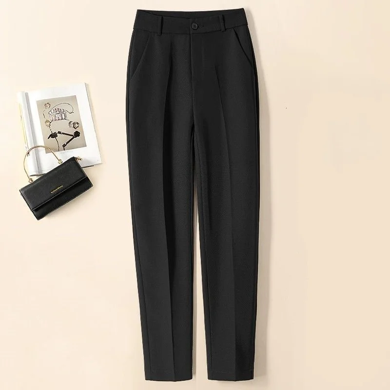 Women's Suit Smoke Pipe Pants 2023 New Spring and Summer Relaxed High Waist Straight Barrel Harun Nine Split Feet Casual Pants