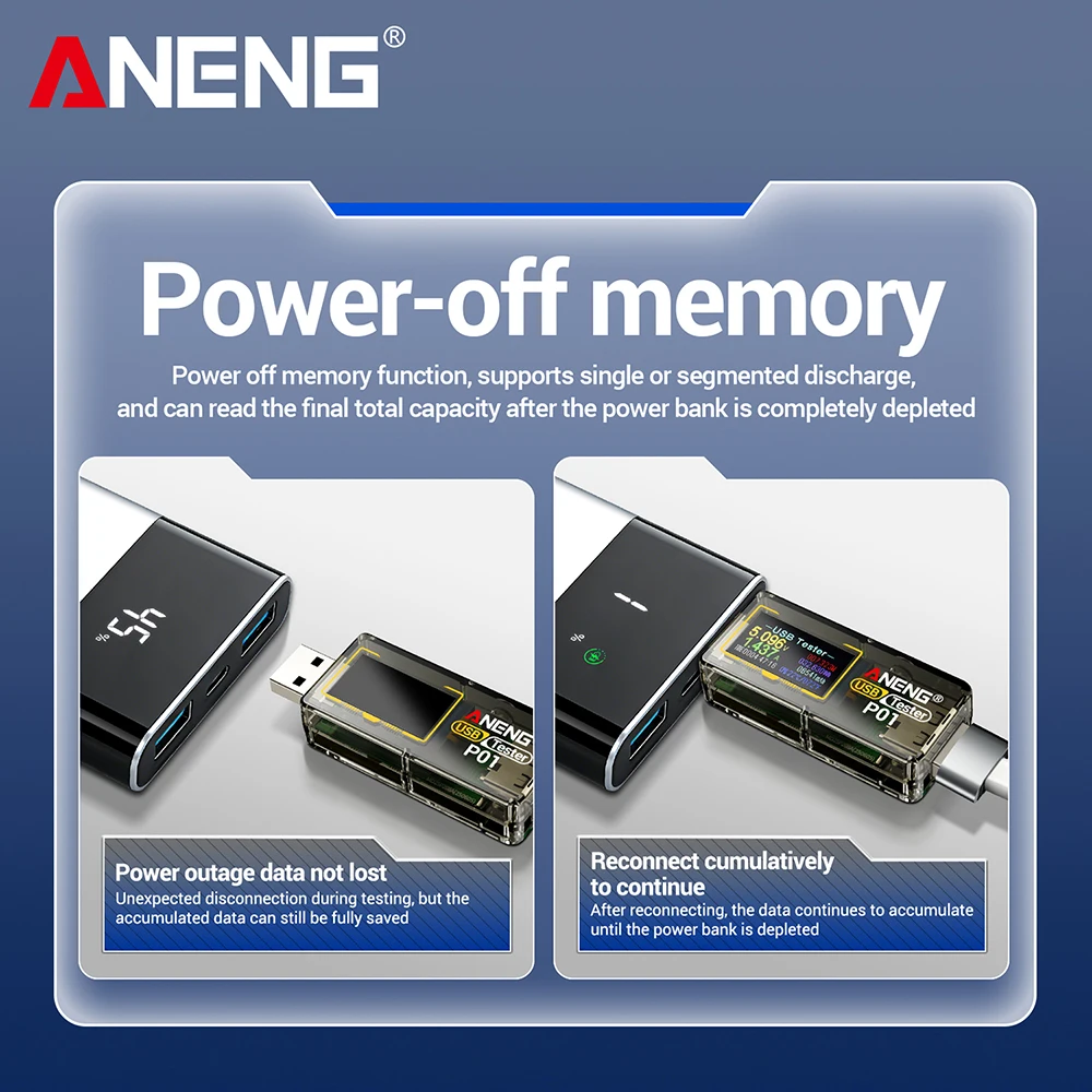 ANENG P01 DC 4-30V USB Digitaler Spannungstester mit Ausschalt-Speicherfunktion Schnellladungs-Spannungs-Strom-Kapazitäts-Tester – Detail 4