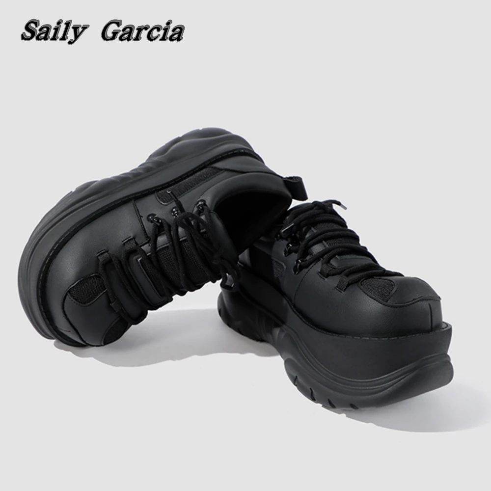 Botines de cuero de malla de aire estilo Punk Rock para mujer, botas de plataforma con cordones, punta redonda, antideslizantes, informales, nuevas,