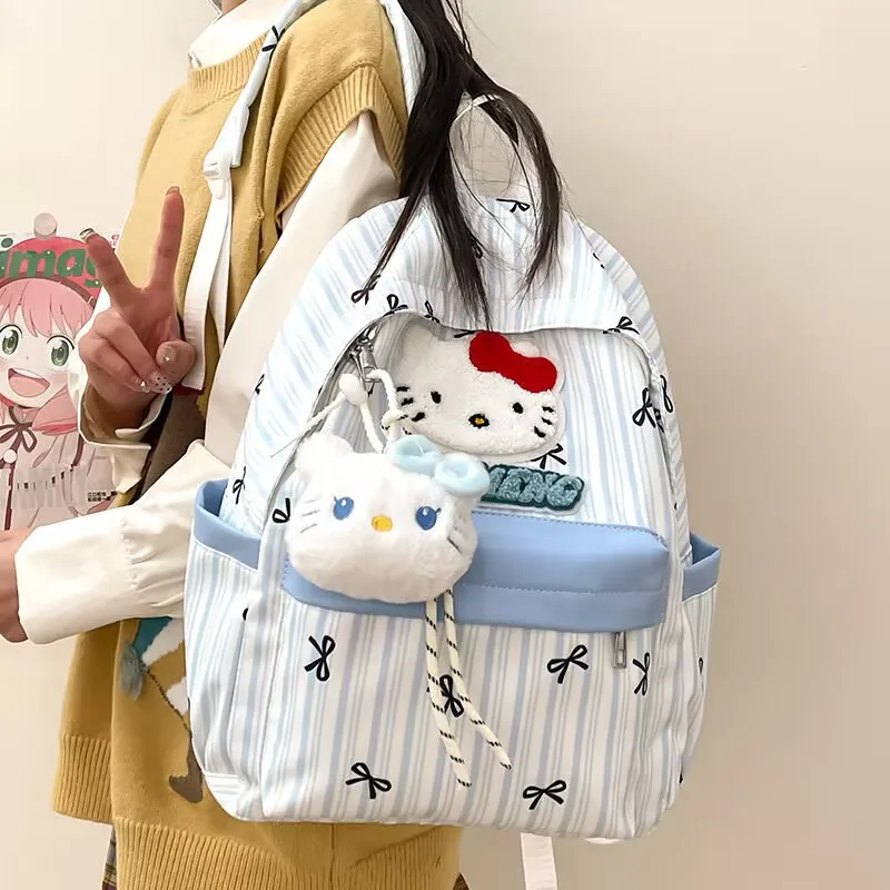 

Sanrio Hello Kitty Backpack with Pendant Cute Cartoon Cinnamoroll Large Capacity Shoulders Bag Student Schoolbag Holiday Gifts