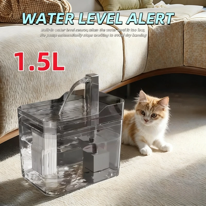 1.5L نافورة الماء القط تصفية أوتوماتيكية USB موزع شرب الحيوانات الأليفة تداول المياه الحية التدفق الطازج للقطط والكلاب الصغيرة