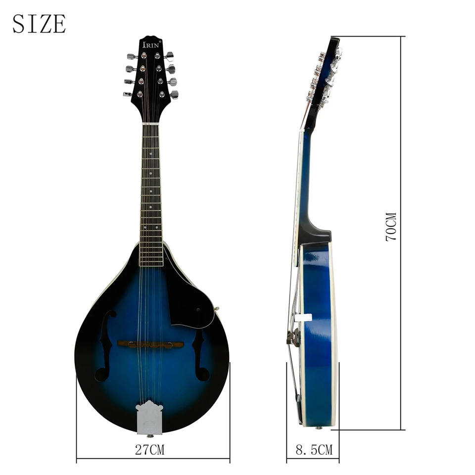 IRIN Blue Black Bordered Mandolin Set 8 Strings A Style Mandolin