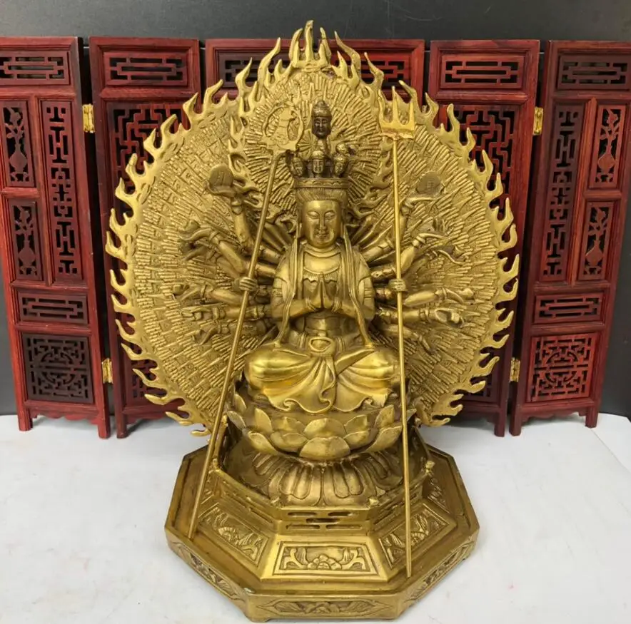 

Чистая медь, тысяча рук Avalokitesvara с подсветкой Nanhai Avalokitesvara