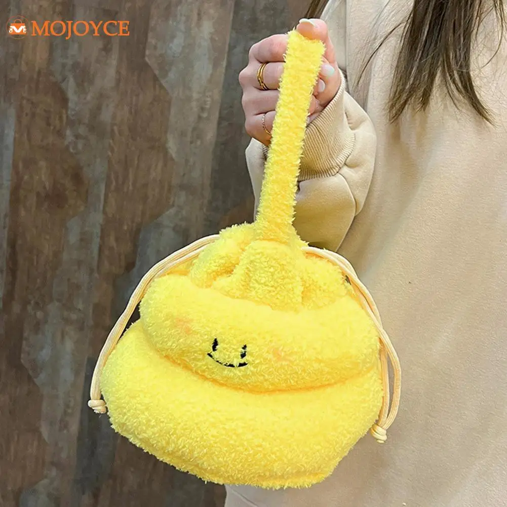 Cartoon Furry Lovely Poo Pouch Funny Plush Drawstring Mini Wrist Bags Versatile Prom Clutches Soft Fluffy Women's Small Handbags