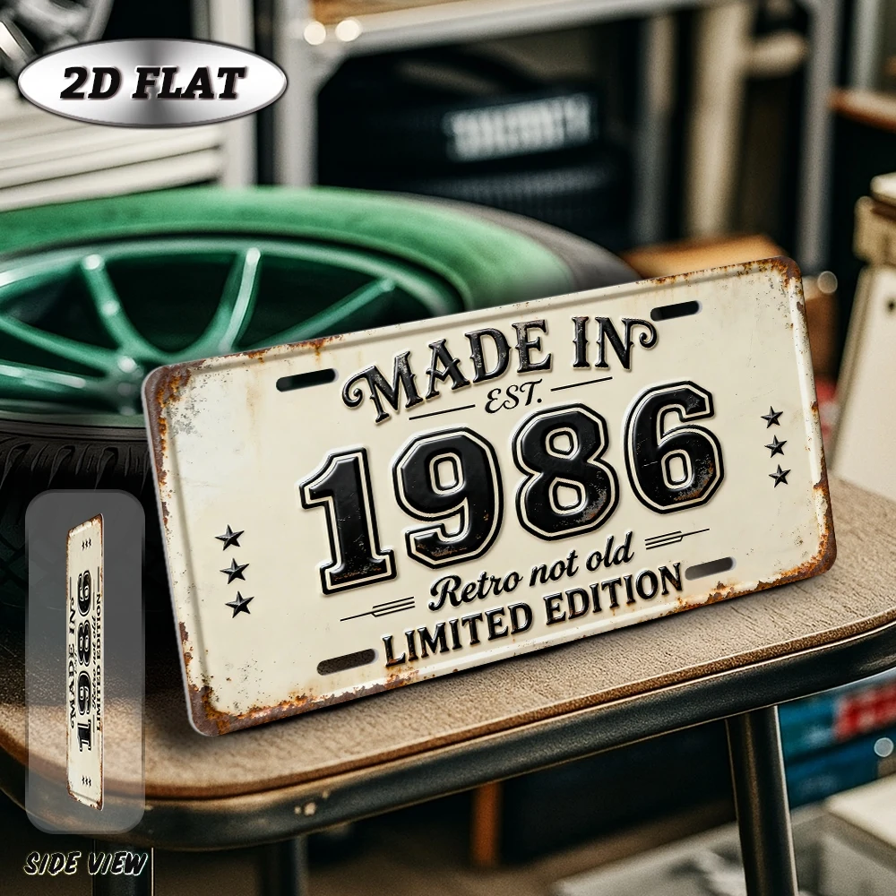 2D Flat - 【2D Flat】 1pc 2D Flat Vintage Metal Aluminum Sign Decoration | Made in 1986, 12'' × 6'' Retro Sign, Outdoor Plaque & W