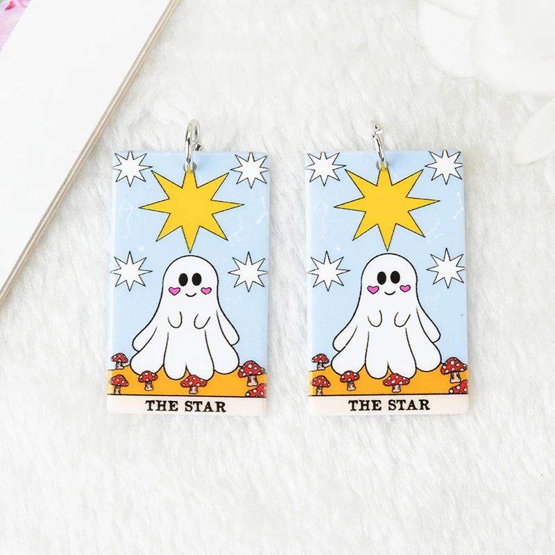 8Pcs /Lot Halloween Ghost Tarot Card Charms Magical Divination Crafts Acrylic Sun Moon And Lovers Jewelry DIY Accessories