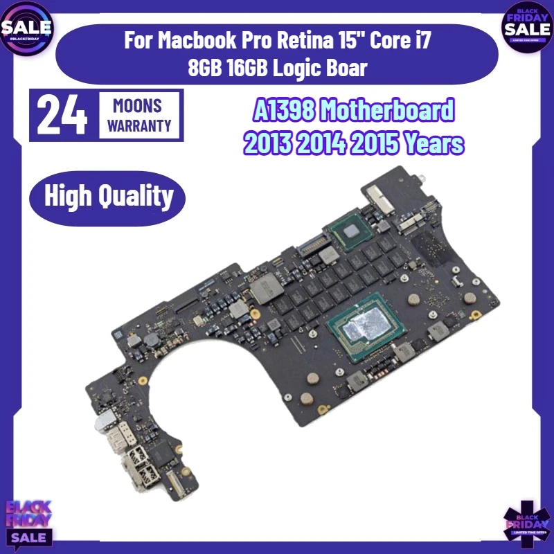 Placa base A1398 probada para Macbook Pro Retina de 15 pulgadas, Core i7, 8GB/16GB, placa lógica, años 2013, 2014, 2015