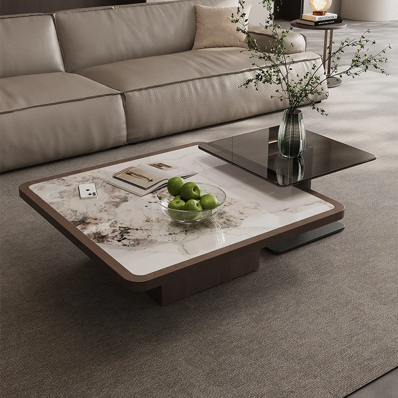 

Combination modern minimalist small apartment coffee table Italian square high-end rock slab home light luxury simple black livi