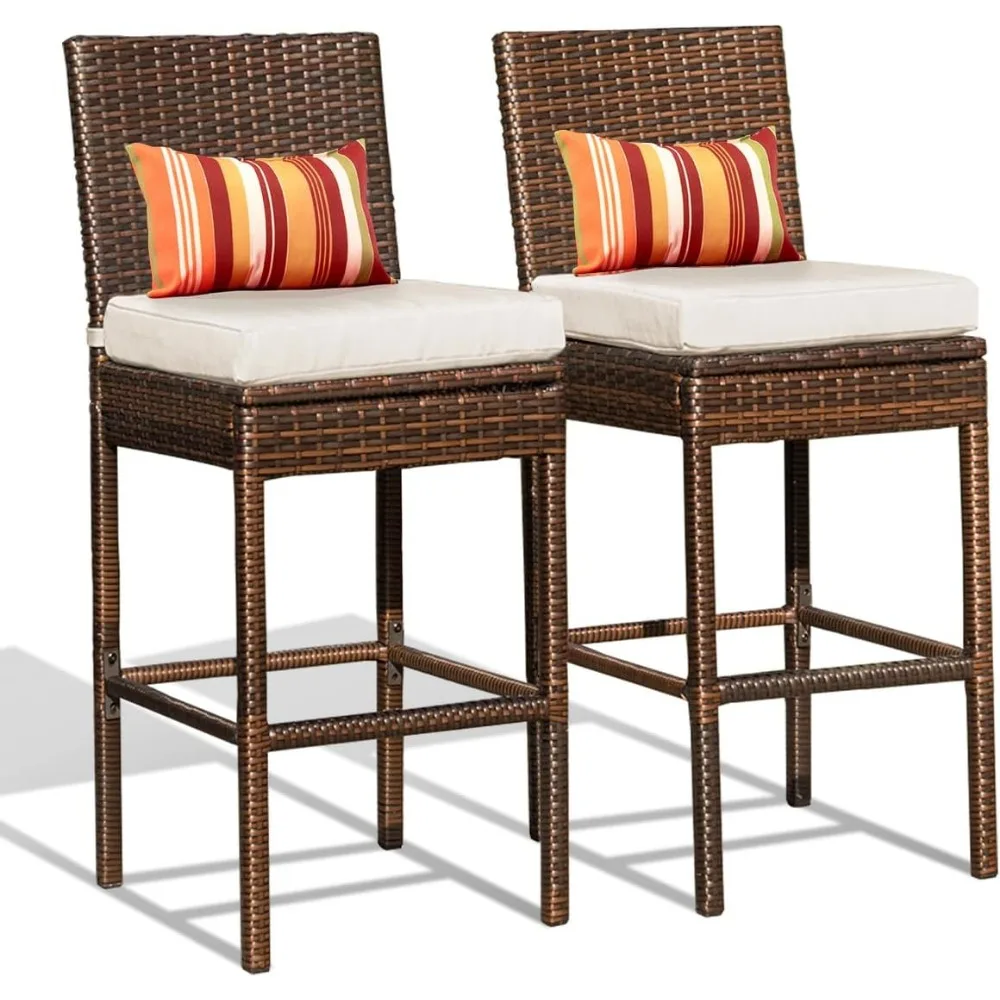 

Wicker Bar Stool Set of 2, 30 Inch Seat Height Patio Counter Height Stool with Back Rest, Rattan Woven Tall Chai