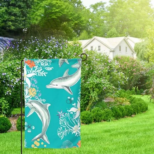 Dolphins Flowers Sea Starfish Coral Seashell Flag Double Sided, 12 X 18 Inch XXQ