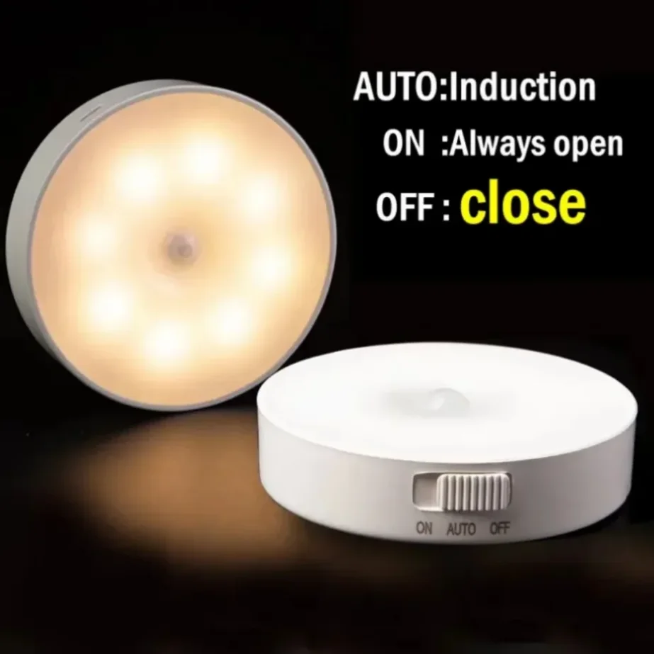 Luz nocturna con Sensor de movimiento, lámpara LED USB con interruptor, luces inductoras recargables para cocina, escaleras, pasillo, armario y dormitorio