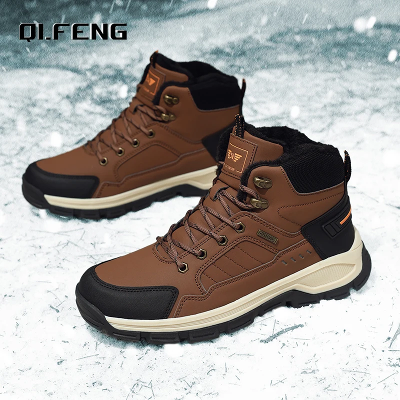 

Outdoor Mountaineering Footwear Men's Winter High Top Plush Warm Anti Slip Boots Outdoor Large Snow Boots 39-46
