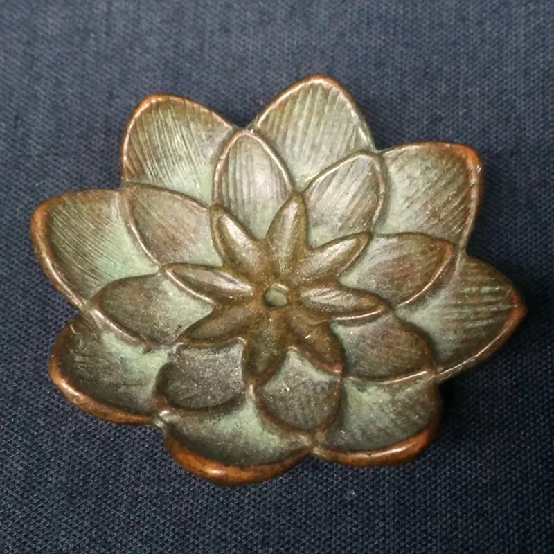 YIZHU CULTUER ART Diameter 50mm  Collection Old China Bronze Carving Lotus Incense seat Family Decoration Gift
