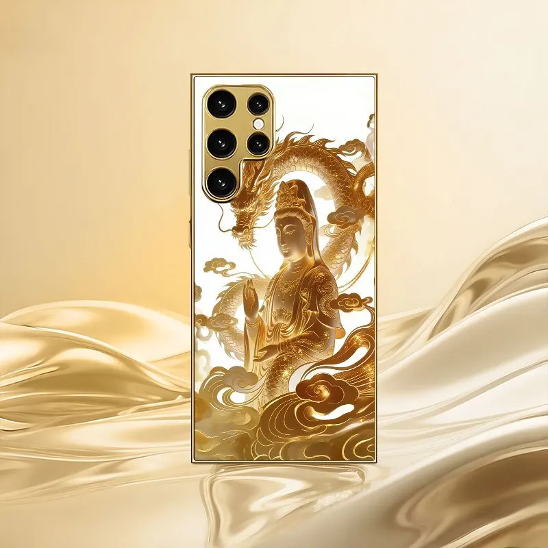 

Guanyin and Dragon pattern electroplated glass phone case, suitable for Samsung Galaxy S26/S25/S24/S23/S22/S21 and other models.