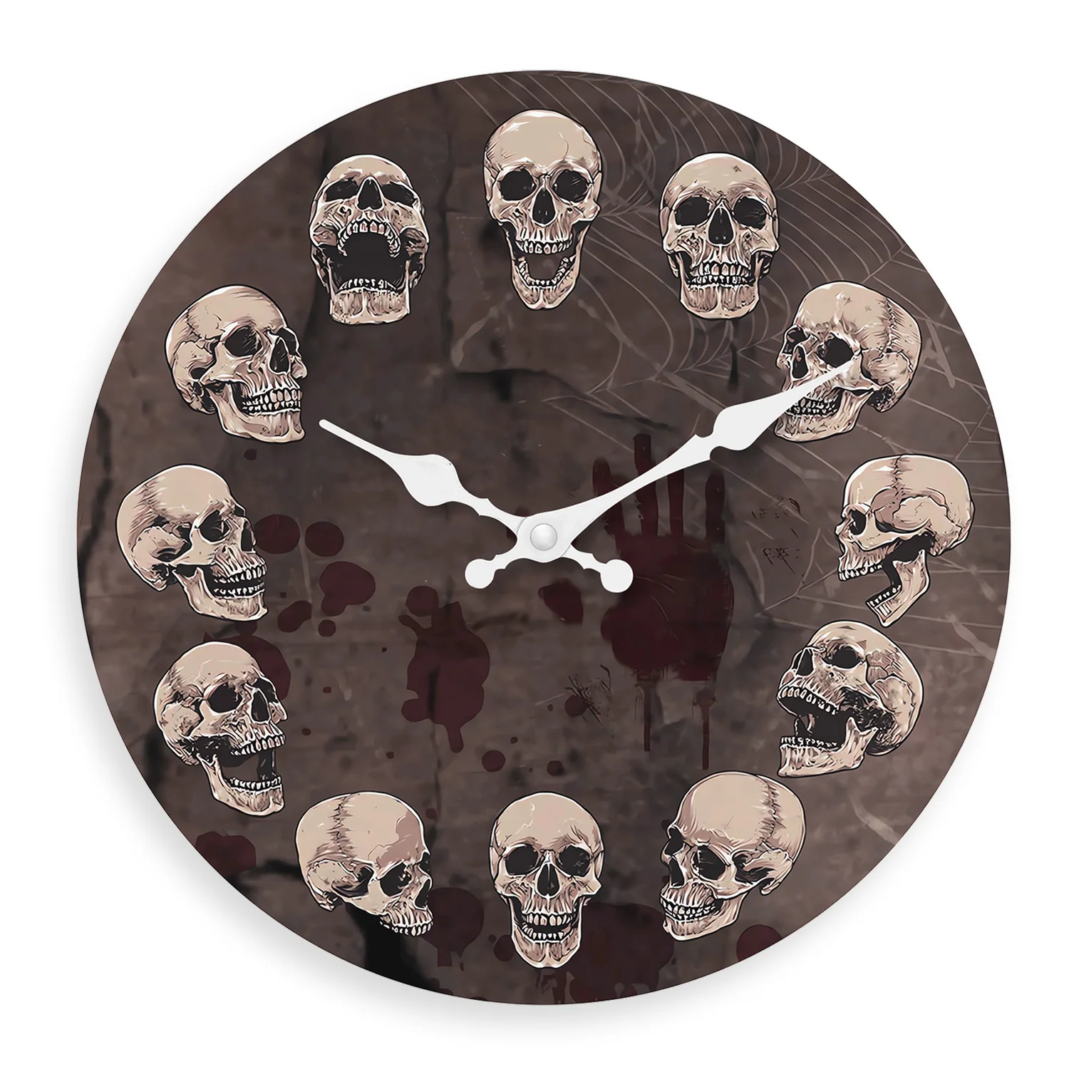 Horror Skull Different Anatomical View Pattern Wooden Wall Clock Living Room Bedroom Kitchen Home Decor Silent Quartz Clock Holiday Gift 10-Inch 12-Inch 14inch 16inch (No Battery)